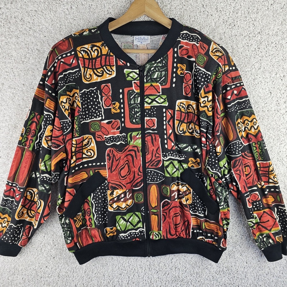 Vintage HMJ 80s 90s Bomber Jacket Streetware Baggy Abstract Sz XL Made USA
